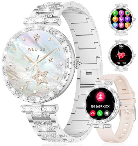 ESFOE Smartwatch Donna,1.19 AMOLED Orologio Smartwatch Donna con Chiamate Whatsapp,Orologio Fitness 120+ Sportive,Ciclo Mestruale,Cardiofrequenzimetro Sonno,IP68 Impermeabile Smart Watch Argento