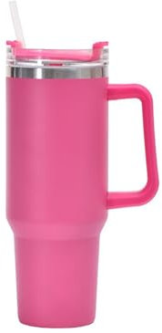 hssopa Tumbler con maniglia, tazza da caffè, tazza termica con cannuccia e manico, a doppia parete, in acciaio inox, per bevande calde e fredde, con cannuccia (rosso, 40 oz)