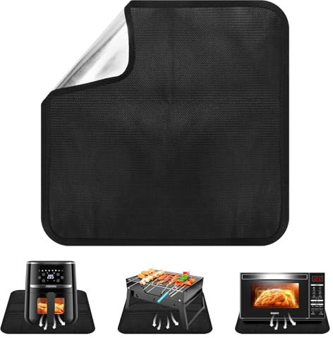 Feuerfeste Unterlage 30x30 cm,Hitzeschutzmatte Schwarz,Unterlage Hitzebeständig bis 1000℃,Grillunterlage,Brandschutzmatte,Feuerfeste Matte Hitzebeständig BBQ Grillmatte für Fireplace Lawn Camping