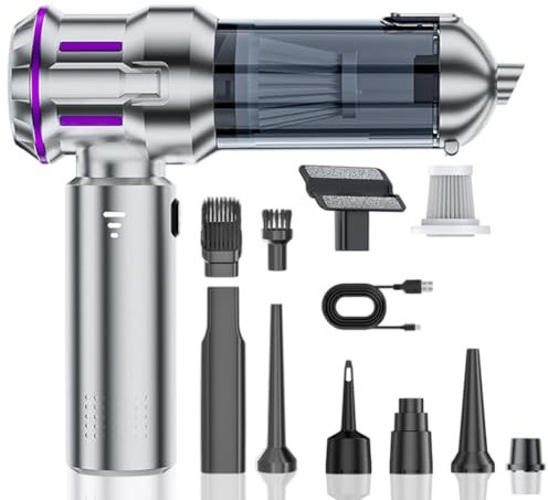 Handstaubsauger Akku Kabellos, 22000PA Auto Staubsauger Starke Saugkraft, 4-in-1 Handsauger mit HEPA-Filter, Milbensauger für für Auto,Küche,PC,Sofa,Büro,Haus& Tierhaar Reinigung