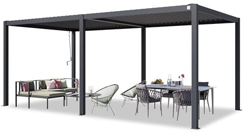 PRIMEYARD Pergola 3x6 m montanti in alluminio con tetto a doghe in acciaio gazebo da giardino antracite