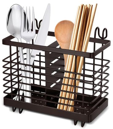 Yeqqzq Cutlery Drainer, Anti-Rust Sink Tidy Kitchen Utensil Holder, Stainless Steel Cutlery Storage Rack for Fork Chopsticks