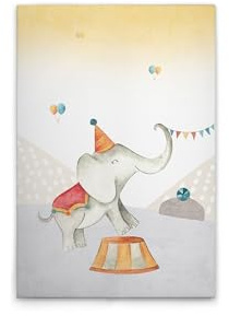 TADESSI Leinwandbild Zirkus Elefant Kinderzimmer - Wandbild 40 x 60 cm - Kunstdruck auf Leinwand in Bunt Beige - M1-No.50557