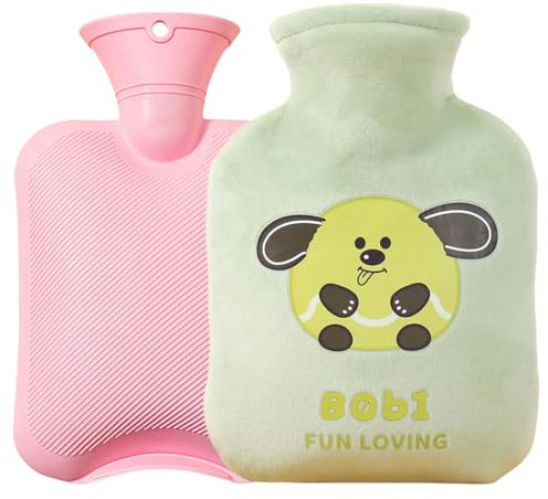 Hot Water Bottle, 1L Large Hot Water Bottles with Cover, Cute Dog, Ideal for Period, Back & Neck Pain, Removable and Cleanable, Explosion-Proof and Leak-Proof, for Women, Seniors & Children