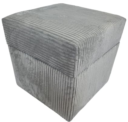 Max Mebels Cord-Hocker POSO 40x40 cm gepolstert quadratisch mit Stauraum – aufklappbarer Sitzhocker für Wohnzimmer – Hellgrau