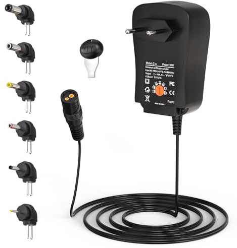 30W Universal AC/DC Adapter, Adjustable Power Supply 3V 4.5V 5V 6V 7.5V 9V 12V (Up to 2A) with 6 Interchangeable Tips & 5V 2.1A USB Port for Picture Frame, LED Strips, Routers, Cameras, Speakers ect