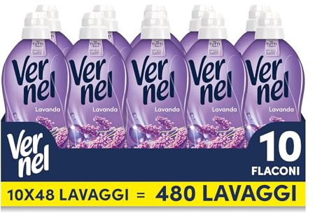 Ammorbidente Concentrato Vernel Lavanda (10 x 48 lavaggi), Ammorbidente Concentrato per Tutti i Tessuti, Morbidezza Irresistibile e Freschezza di Lunga Durata