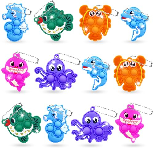 Yeefunjoy 12 Pièce Mini Pop Fidget Toy, Fidget Jouet Porte-clés | Jouet Sensoriel Silicone Jouet Bulle Push It Poppet Coloré Silicone Antistress pour Bureau Enfants Adultes Stress Soulagement