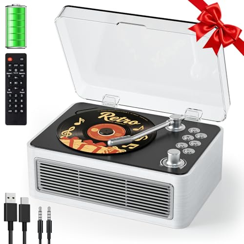 Gueray Retro CD Player Portable with Bluetooth & Speakers & Radio Poplar | CD-Player for Home with Remote Control Support USB/AUX Playback Headphone Jack