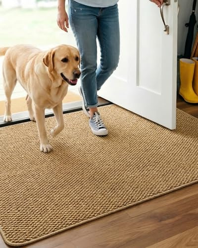 Schmutzfangmatte Innen 60 x 90 cm, 5mm Dünner Rutschfeste Fußmatte, Braun | Saugstark, Maschinenwaschbar Türmatte, für Haustür, Flur & Hund