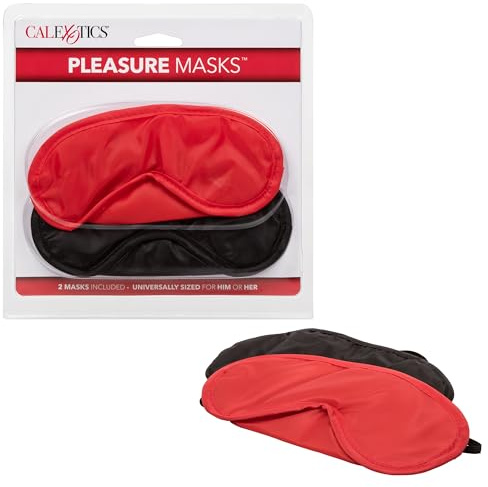 CalExotics Pleasure Masks - Blindfold Set for Couples - Ideal for Sex Travel and Sleeping - Red and Black