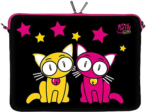 Digittrade Kitty to Go LS144-13 Designer Designer Netbook Hülle 13.3 Zoll (33.8 cm) aus Neopren Tablet Tasche 13 Zoll & Ultrabook Case 14 Zoll Bag Katze schwarz-rosa