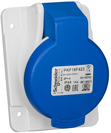 Schneider PKF16F423 CEE Anbausteckdose, Schraubklemmen, 16A, 2p+E, 200-250 V AC, weiß