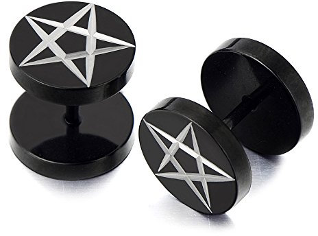 10MM Pentagramm Schwarze Ohrstecker Herren Ohrringe Edelstahl Fakeplugs Fake Plug Tunnel. Ohr-Piercing Laser-Muster. 1 Paar