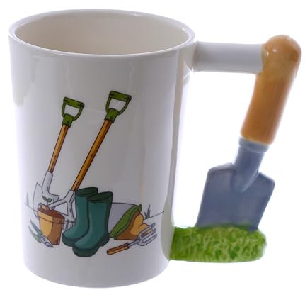 Puckator Garden Trowel Ceramic Shaped Handle Tea Coffee Mug - Funny Home Accessories For Girlfriend - Large Mugs for Men Women Hot Drinks - Cute Cups Presents - Secret Santa Gift Cup Set