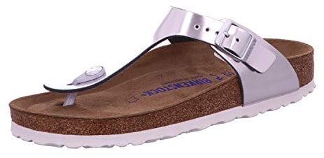 Birkenstock - Gizeh Leder, Infradito Donna, Argento (Metallic Silver), 35 EU schmal
