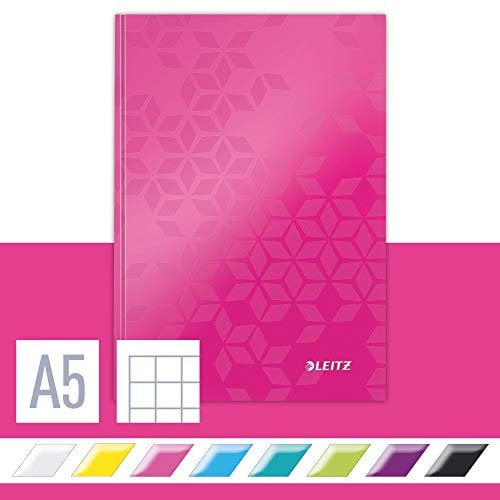 Leitz WOW Notizbuch A5 kariert, Hardcover, 160 Seiten, 80 Blatt FSC-zertifiziertes Papier 80 g/m², Hochwertiger laminierter Einband, Fadenheftung, Für Büro, Schule oder als Tagebuch, Pink, 46281023