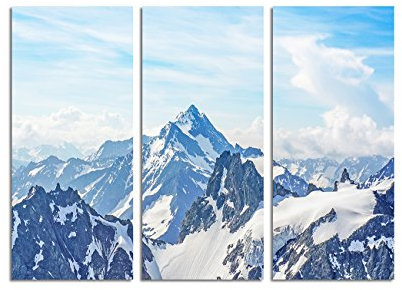 Paul Sinus Art 130x90cm – Keilrahmenbild Alpenpanorama schneebedeckte Berge 3teiliges Wandbild auf Leinwand und Keilrahmen - Fotobild Kunstdruck Artprint