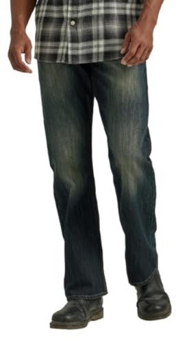 Wrangler Authentics Jeans de Corte Relajado para Hombre con Corte de Bota, Azul/Negro Elástico, 36W/32L