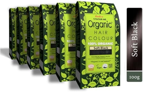6 x Radico COLOUR ME ORGANIC Soft Black/Black 100% Natural BIO ORGANIC 9-Kräuter Henna Haarfarbe Ohne Ammoniak PPD PTD mit ECOCERT, HALAL, VEGAN Set 6 600g