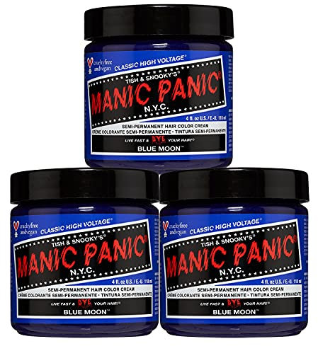 Manic Panic Blue Moon Classic Creme, Vegan, Cruelty Free, Semi Permanent Hair Dye 3 x 118ml