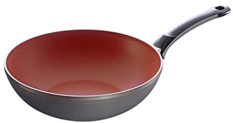 Fissler SensoRed/Wokpfanne (Ø 28 cm) Pfanne mit Thermo-sensitiver Antihaftversiegelung, Temperaturanzeige, Aluminium-Schwenkpfanne, alle Herdarten – auch Induktion