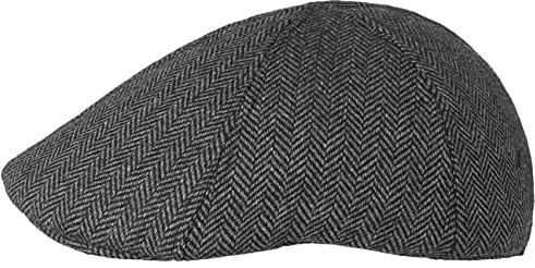 Lipodo Flatcap Herren Schirmmütze Herringbone-Design Stretchband Gefüttert schwarz-grau L (59-60 cm)