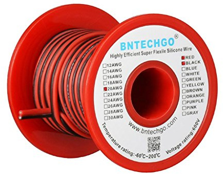 BNTECHGO 20 Gauge Flexible 2 Conductor Parallel Silicone Wire Spool Red Black High Resistant 200 deg C 600V for Single Color LED Strip Extension Cable Cord,model,25ft Stranded Tinned Copper Wire