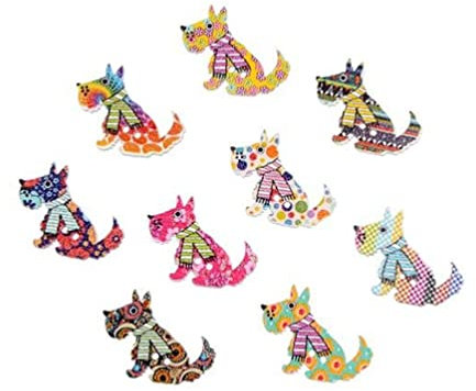 rosenice 50pcs Hunde Holz Knopf 2 Loch Painted Knöpfe Set für Kleidung Kunst Nähen Handwerk