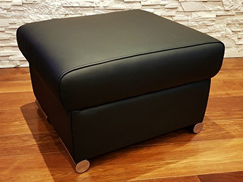 Quattro Meble Schwarz Echtleder Hocker Sitzhocker Rindsleder Sitzwürfel 60x55 Fußhocker Polsterhocker Echt Leder Puff