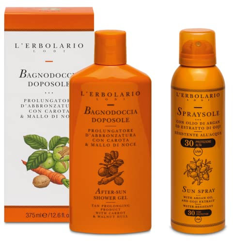L' Erbolario - Bagnodoccia Doposole da 375 ml + SPRAYSOLE emulsione spray no gas SPF 30-150 ml - Con olio di Argan ed estratto di Goji 125 ml