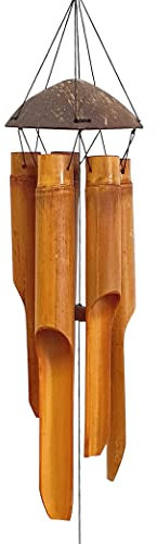 Ankinte Carillon à Vent Fait à la Main avec 5 Tubes en Bambou, Dessus en Bois de Noix de Coco, Carillon en Bois de Faible tonalité Profonde pour décoration d'intérieur et d'extérieur 63,5 cm