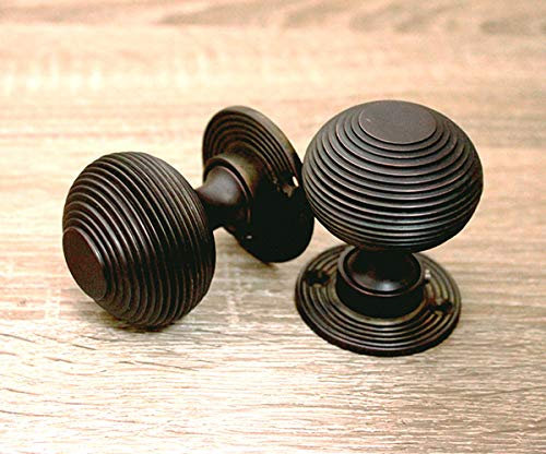 Antique Style Solid Brass Beehive Reeded Door Knobs 50mm Aged Bronze