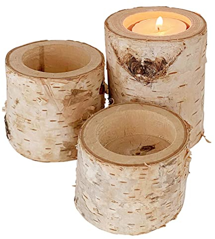 Yokoke Succulent Plant Birch Bark Holder Tealight Candleholders Birch Flower Pots Wooden Candle Holder Party Decoration (Pack of 3(Assorted Height))