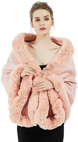 BEAUTELICATE Kunstpelz Schal Stola Bolero DamenBrautschal Brautstoa für Braut Frauen Winter Hochzeit Abendkleid Festlich 20er Jahre (Warmes Pink,Einheitsgröße)
