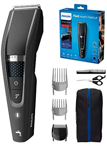 PHILIPS Cortapelos serie 5000 con tecnología Trim-n-Flow PRO, uso con cable e inalámbrico, 28 ajustes de longitud - HC5632/13, negro, 1 unidad (paquete de 1)