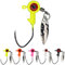 XFISHMAN Crappie-Jigs-Heads-Kit 1/8 1/16 1/32oz 50 Pack Ice Fishing Jigs Lead Head Jig Hook Lure (1/16 oz, Big Eye Jigheads-W/Spinner)