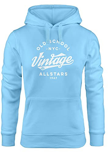 Neverless® Hoodie Damen College Style Schriftzug Oldschool Vintage Allstars Kapuzen-Pullover Fashion Streetstyle hellblau XS