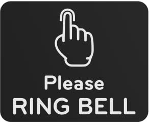 Please Ring Bell Sign Adhesive Sticker or Door Notice, Engraved with Universal Icon Symbol and Text (Size 12cm x 10cm) (Black) UK based.