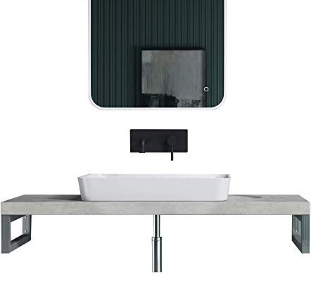 doporro Mensola Sospesa per Lavabo da Appoggio 50x140 cm in Legno Effetto Cemento Chiaro, Consolle da Parete per Bagno con Staffe, Mobile da Bagno Design Industriale Platte02