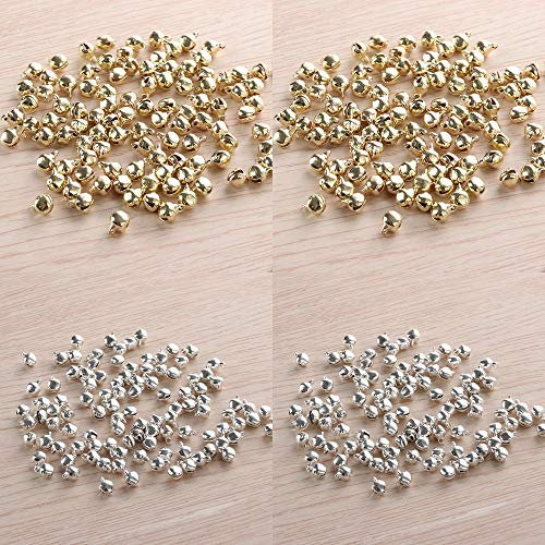 Qiwenr 200Pcs Glöckchen Schellen,10MM Jingle Bells Schellen Glocken Glöckchen Kleine Glocken zum Basteln Mini Glocken,für Schmuck Basteln Geschenkverpackung Weihnacht Fest Dekoration(Golden&Silber