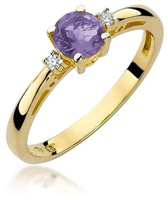 Damen Ring 585 14k Gold Gelbgold echt Amethyst Edelstein Diamanten Brillanten