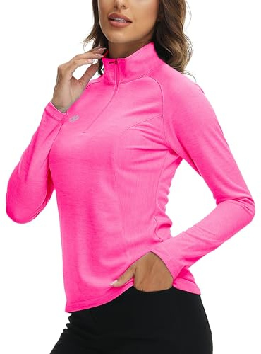 AjezMax Femme T-Shirts Manches Longues de Sport Course Vêtement Entraînement Yoga Hiver Hauts avec 1/4 Zippé