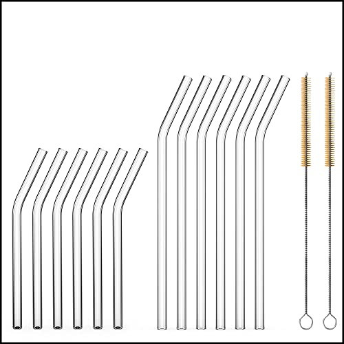 Sir Finley Monkey Glasstrohhalme kurz & lang (12 Stück) - Glas Strohhalme wiederverwendbar, spülmaschinenfest - 15cm & 20cm gebogen transparent