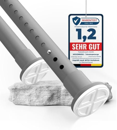 MEISENBERG Teleskopstange ohne Bohren 260-310cm, Ø32mm Grau Multifunktionale Gardinenstange Klemmbar - Vorhangstange, Spannstange Ausziehbar - für ihre Gardinen, Trennwand und Balkon