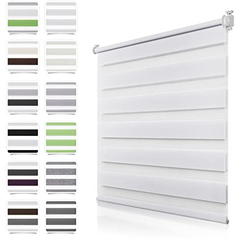 Doppelrollo Klemmfix ohne Bohren Weiß B60 x H120cm(Stoffbreite 55cm) Duo Rollos für Fenster ohne Bohren Klemmrollo Zebrarollo Seitenzugrollo mit Kindersicherung Fenster Rollos für innen