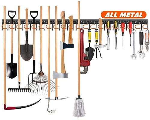 TVKB 172,7 cm (68 Zoll) Garten-Werkzeug-Organizer aus Metall, Wandhalterung, Garagen-Organizer und Aufbewahrung mit Haken, Werkzeugaufhänger für Schuppen