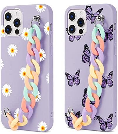 Yoedge 2 pack Compatible with Apple iPhone SE 2022/SE 2020/7/8 Case for Girls Women with Chain Strap 4.7, Matte 3D Cute Pattern Design Soft TPU Silicone Shockproof Protective Bumper Case, Butterfly