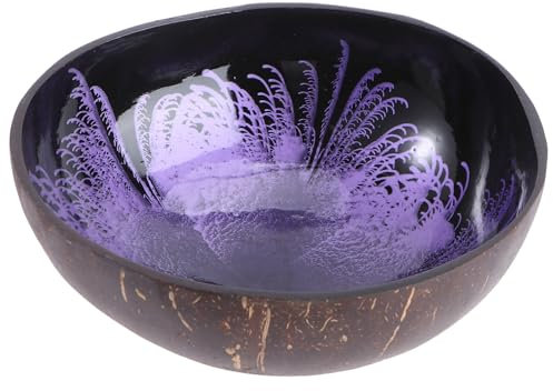 Housoutil Natural Coconut Shell Bowl 5 Inch Decorative Storage Dish for Keys Nuts Candy Ink Pattern Desktop Organizer