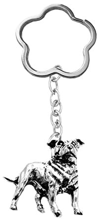 D17 Staffordshire Bullterrier Zinn Emblem auf einer sehr starken Wolke / Blume Schlüsselanhänger für mehrere Schlüssel 3D
